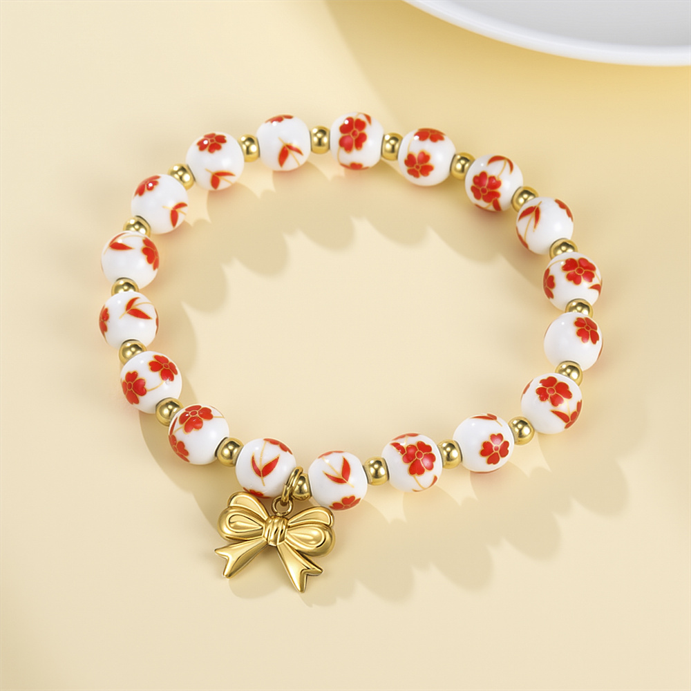 Ceramic Link Bracelet - Gelang Manik Keramik Warna-warni untuk Wanita,